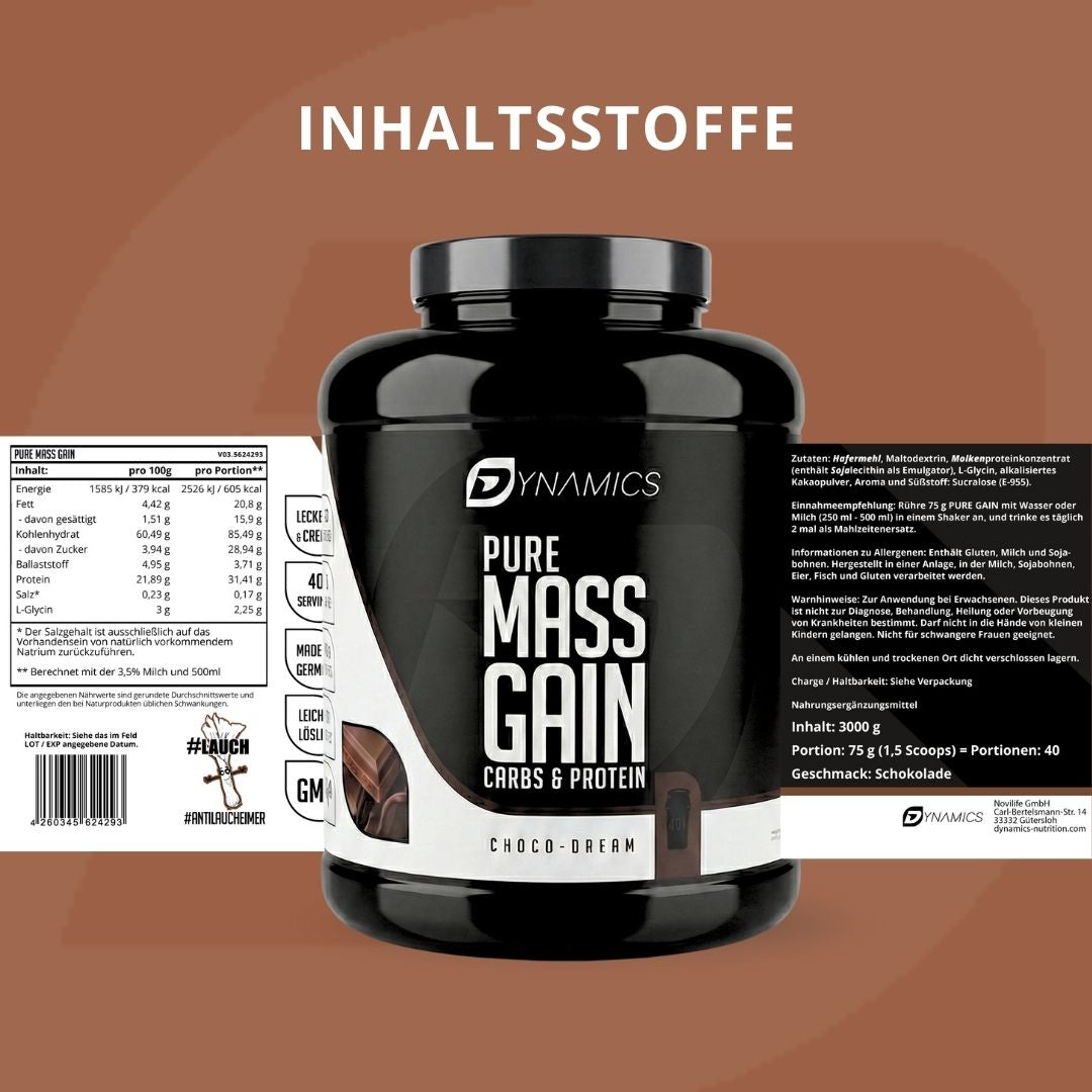 Dynamics Pure Mass Gain 3 kg Choco Dream Inhaltsstoffe 