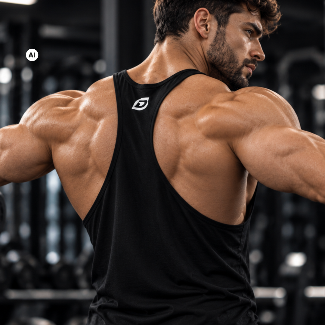 Dynamics Stringer Tanktop Black/Gold – Rückseite mit Racerback-Schnitt