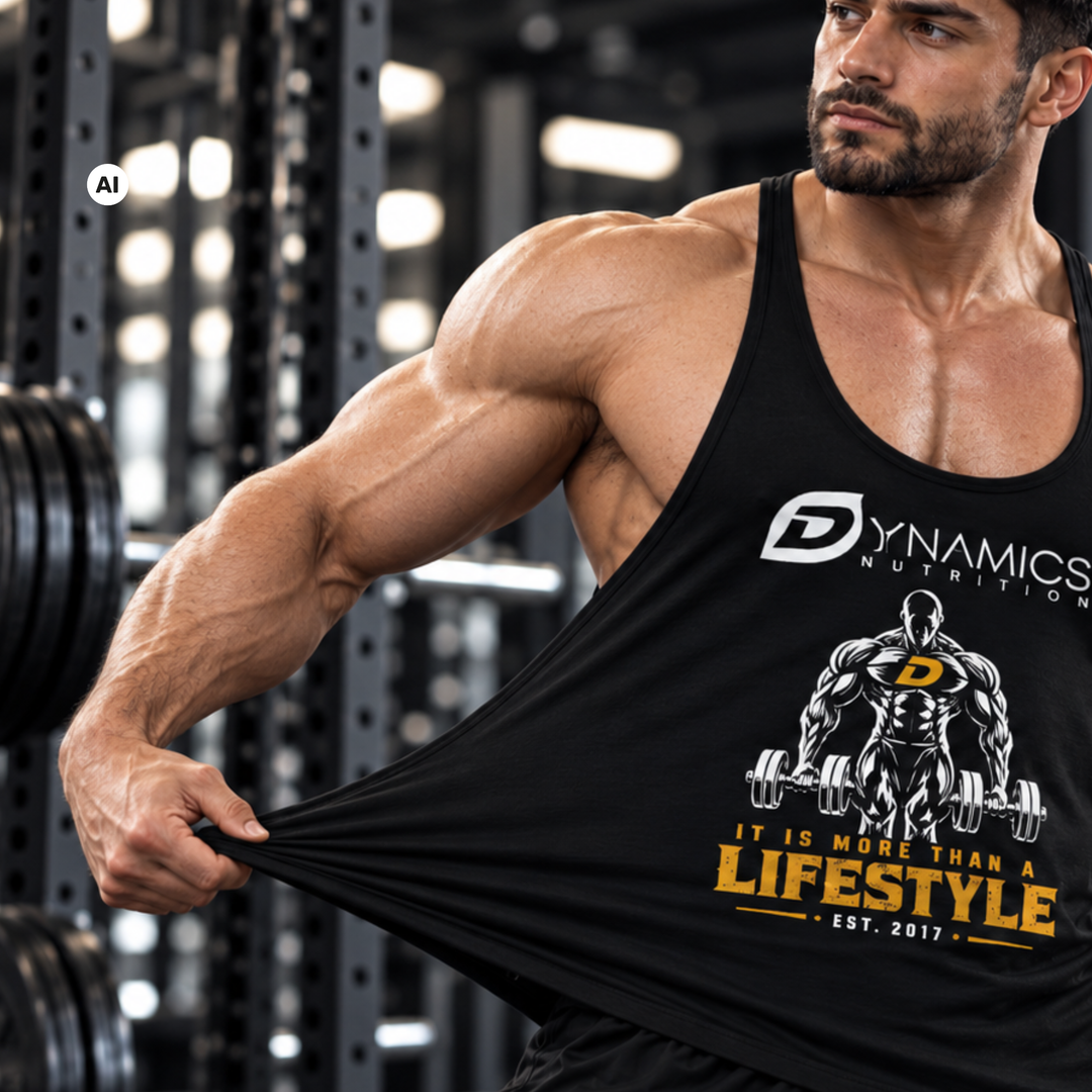 Dynamics Stringer Tanktop Black/Gold – Trageansicht