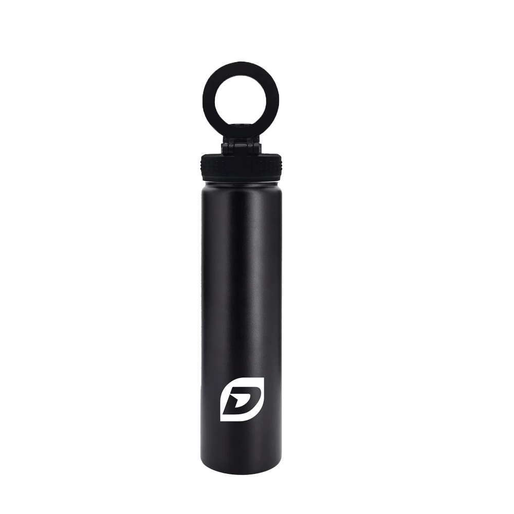 schwarze Thermobottle mit Handy Halterung